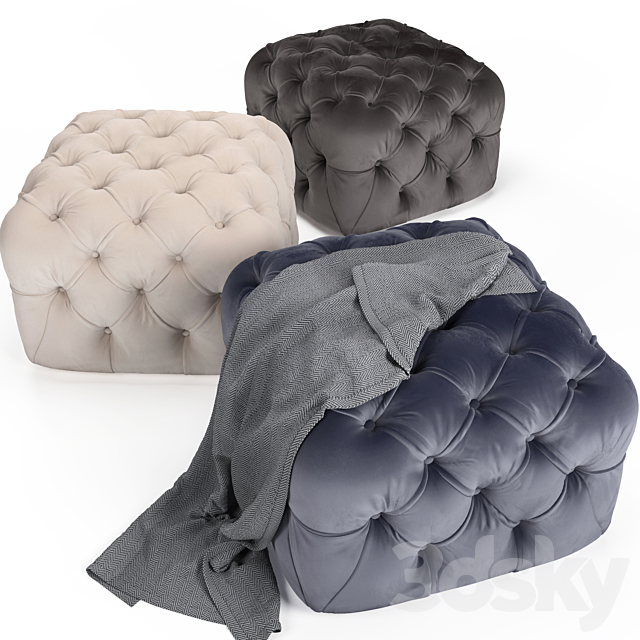 Pouf Pitted-Design Square Stool 3ds Max - thumbnail 2