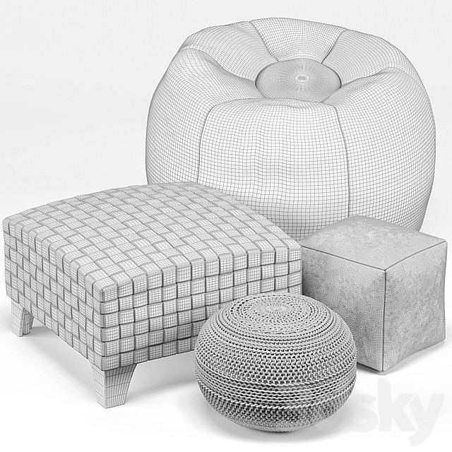 Pouf Set 2 3ds Max - thumbnail 3