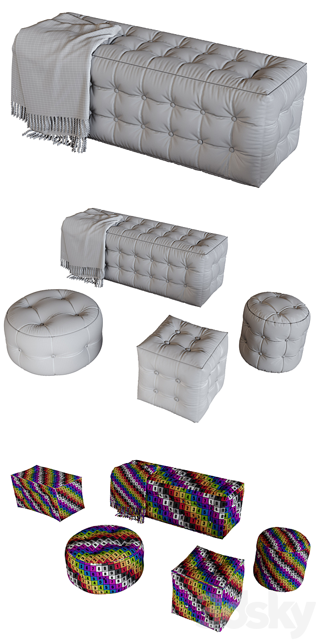 Pouf Set 3DSMax File - thumbnail 3