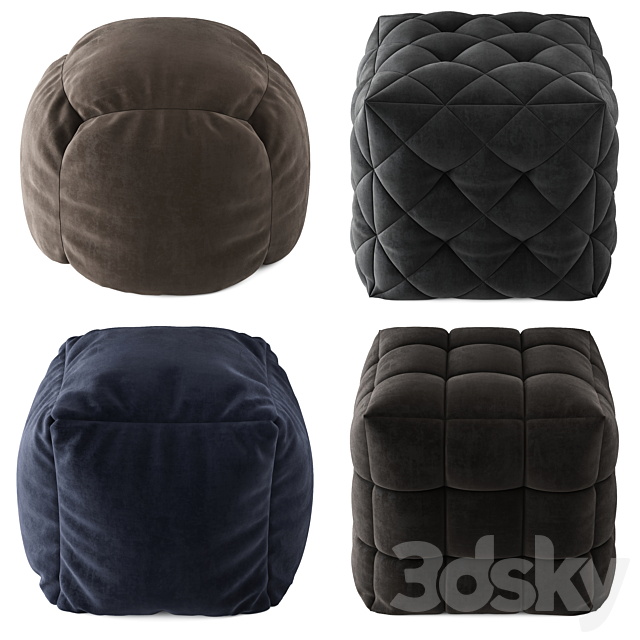 Pouf set | Set of four poufs 3DS Max Model - thumbnail 2