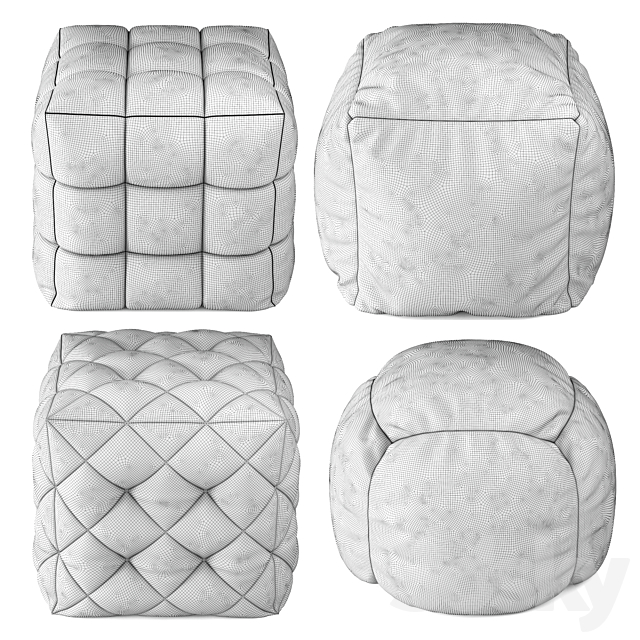 Pouf set | Set of four poufs 3DS Max Model - thumbnail 3