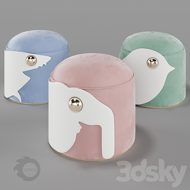 Poufs Circu Animal Stools collection 3ds Max - thumbnail 1