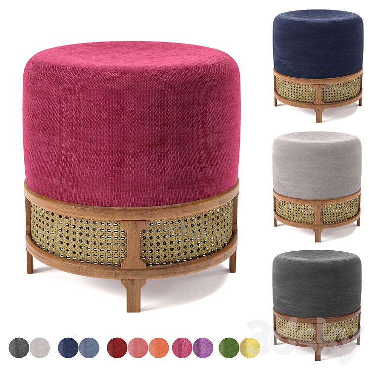 poufs Vol5- Pouf Wood Tailors Club 3DS Max Model - thumbnail 1