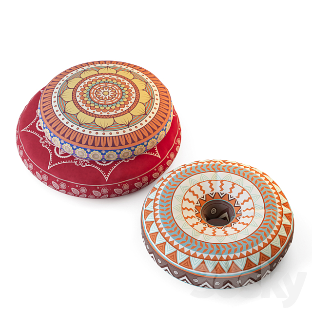 Poufs with oriental patterns 3DS Max Model - thumbnail 2