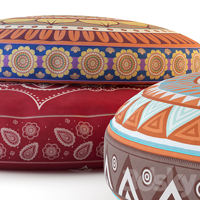 Poufs with oriental patterns 3DS Max Model - thumbnail 3