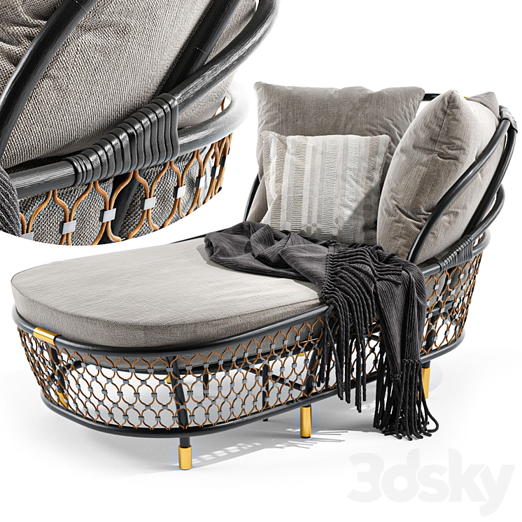 Rattan sun lounger By visionnaire 3DS Max Model - thumbnail 3