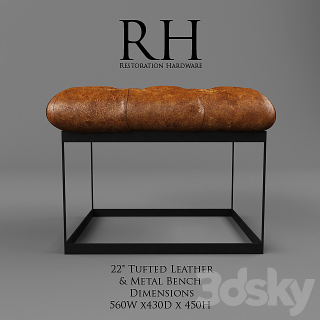 Restoration Hardware _ 22 “Tufted Leather & Metal Bench 3DS Max Model - thumbnail 1