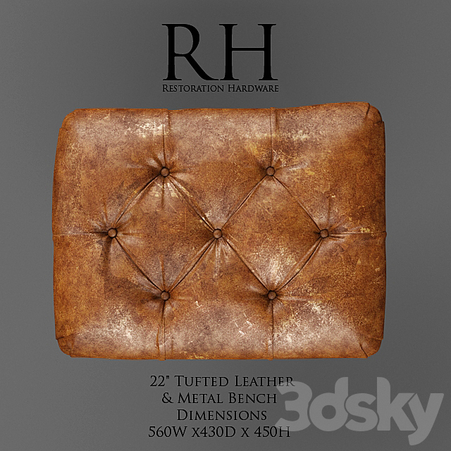 Restoration Hardware _ 22 “Tufted Leather & Metal Bench 3DS Max Model - thumbnail 3