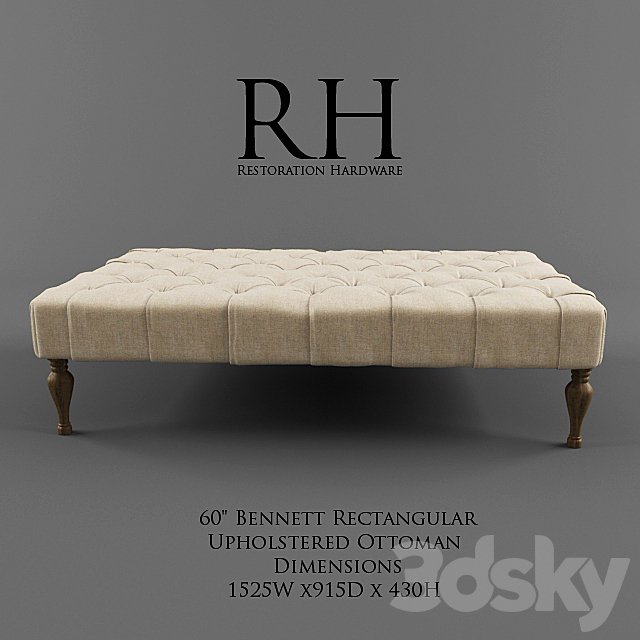 Restoration Hardware _ 60 “Bennett Rectangular Upholstered Ottoman 3ds Max - thumbnail 1