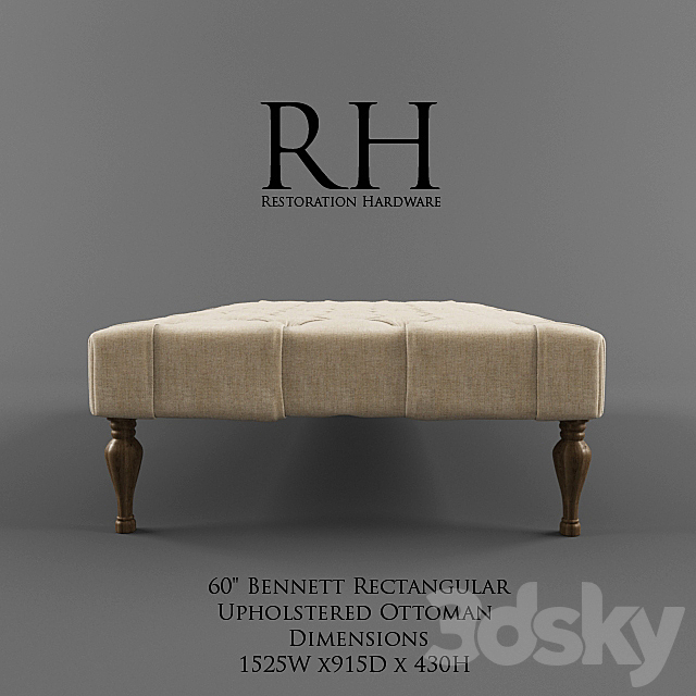 Restoration Hardware _ 60 “Bennett Rectangular Upholstered Ottoman 3ds Max - thumbnail 2