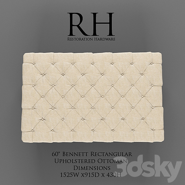 Restoration Hardware _ 60 “Bennett Rectangular Upholstered Ottoman 3ds Max - thumbnail 3