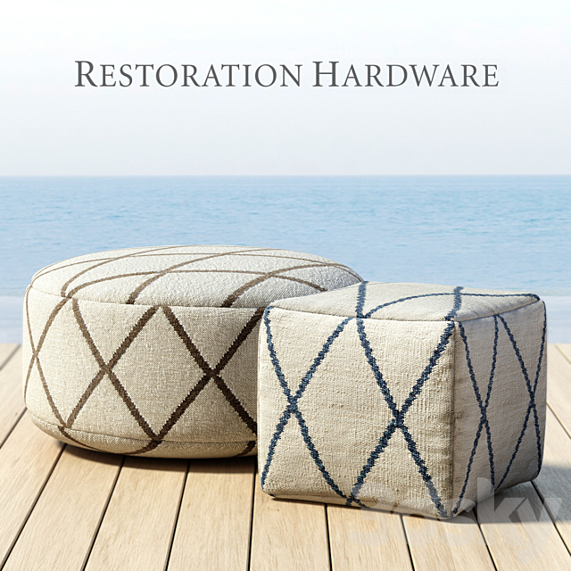 RH _ OUTDOOR HAND-KNOTTED MOROCCAN TILE FLATWEAVE POUF 3DSMax File - thumbnail 1