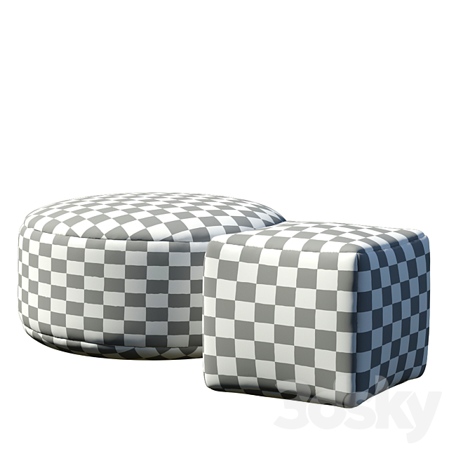 RH _ OUTDOOR HAND-KNOTTED MOROCCAN TILE FLATWEAVE POUF 3DSMax File - thumbnail 2