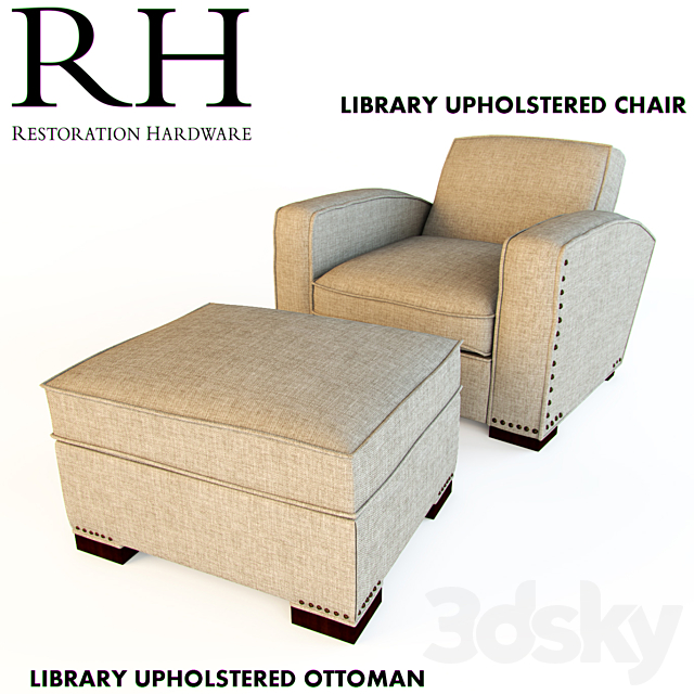 RH LIBRARY UPHOLSTERED OTTOMAN 3DS Max Model - thumbnail 3