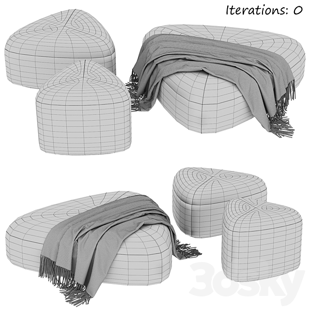 Set of poufs “Stone” 3DS Max Model - thumbnail 4