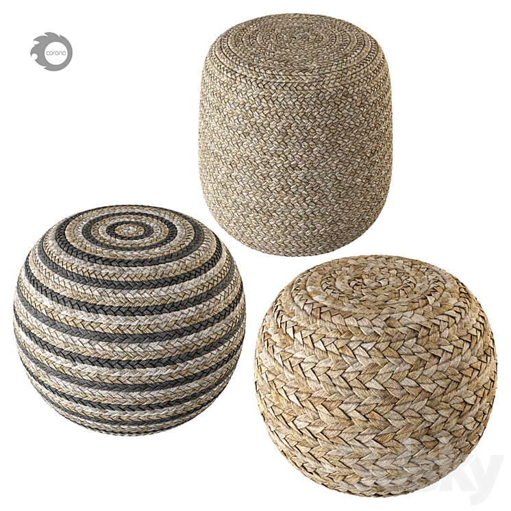 Set of three poufs 3DS Max Model - thumbnail 1