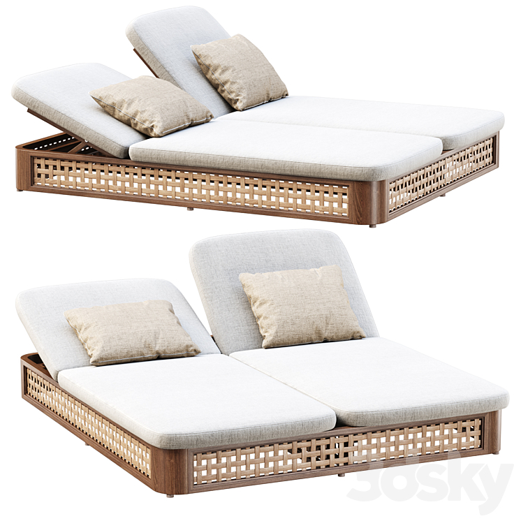 Sofia Rattan Double Chaise Lounge \/ Chaise Lounger 3DS Max Model - thumbnail 1