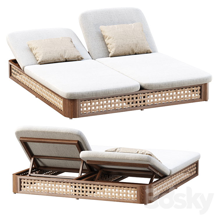 Sofia Rattan Double Chaise Lounge \/ Chaise Lounger 3DS Max Model - thumbnail 2