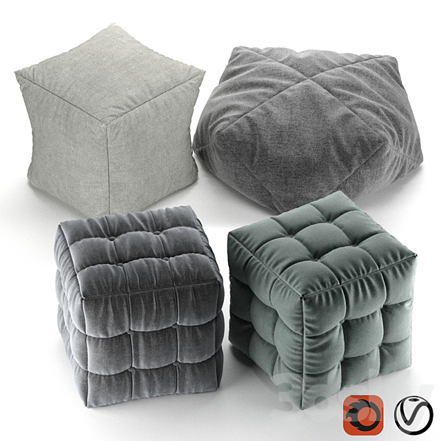 Soft fabric poufs 3DSMax File - thumbnail 1