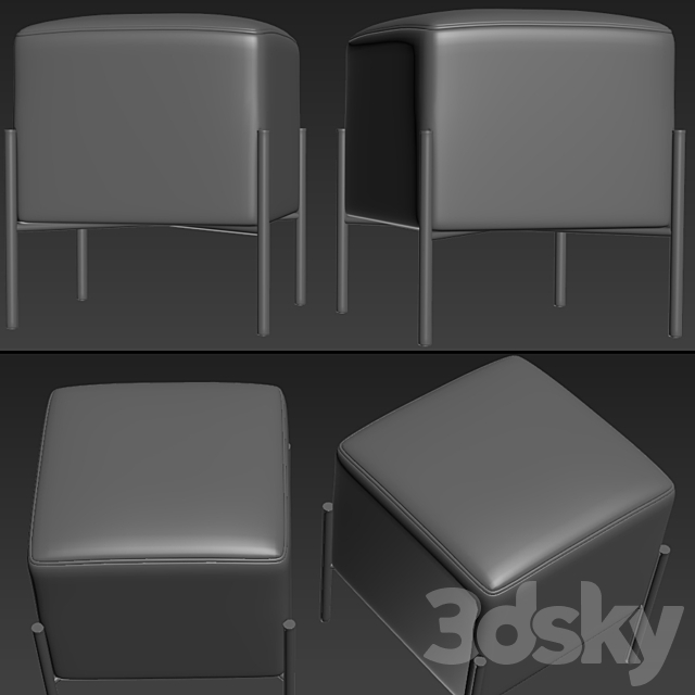 Square Black Velvet Modern Ottoman Footstool 3DSMax File - thumbnail 2