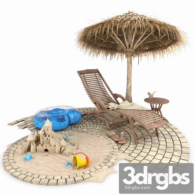 Summer beach and pool set 2 3dsmax Download - thumbnail 1