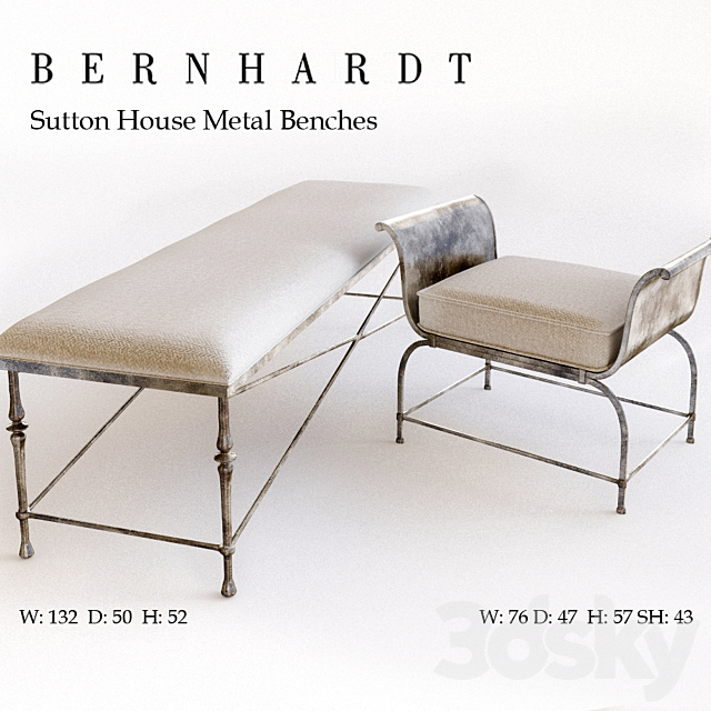 Sutton House Metal Bench 3ds Max - thumbnail 1