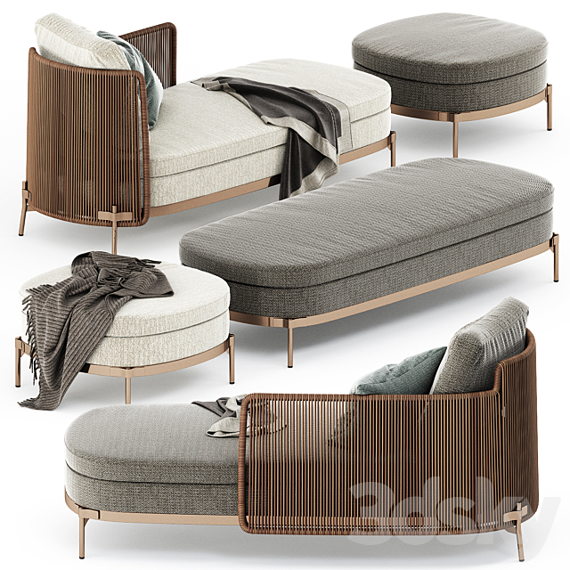 TAPE CORD PAOLINA and BENCH and OTTOMAN by Minotti 3DSMax File - thumbnail 1