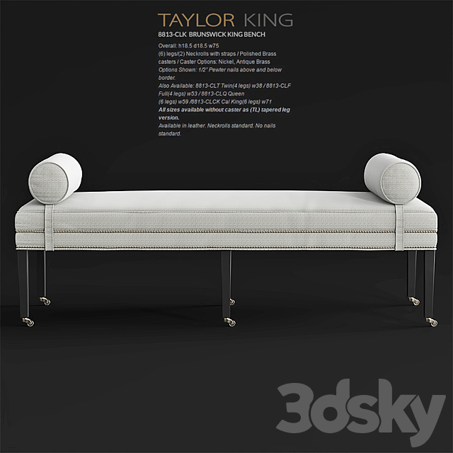 Taylor King BRUNSWICK KING BENCH8813-CLQ Queen 3DSMax File - thumbnail 1