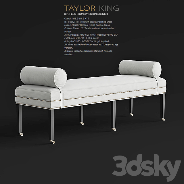 Taylor King BRUNSWICK KING BENCH8813-CLQ Queen 3DSMax File - thumbnail 2