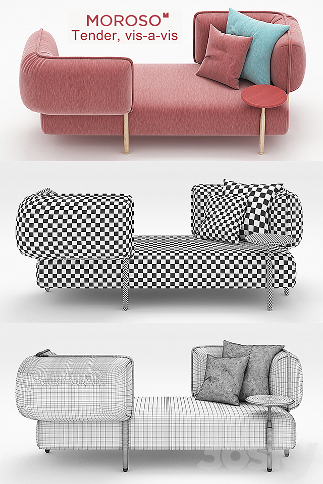 Tender daybed + bench. vis-a-vis 3DSMax File - thumbnail 2