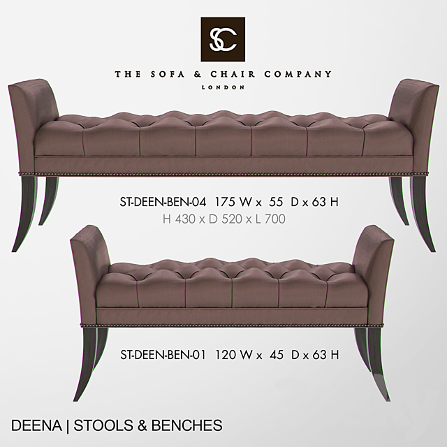 THE SOFA AND CHAIR COMPANY – DEENA Bench 3ds Max - thumbnail 1