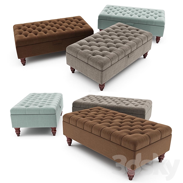 Tiffany Linen Footstool ottoman 3DSMax File - thumbnail 1