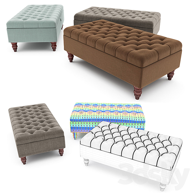 Tiffany Linen Footstool ottoman 3DSMax File - thumbnail 2