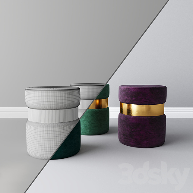 Velor padded stools 3DS Max Model - thumbnail 3