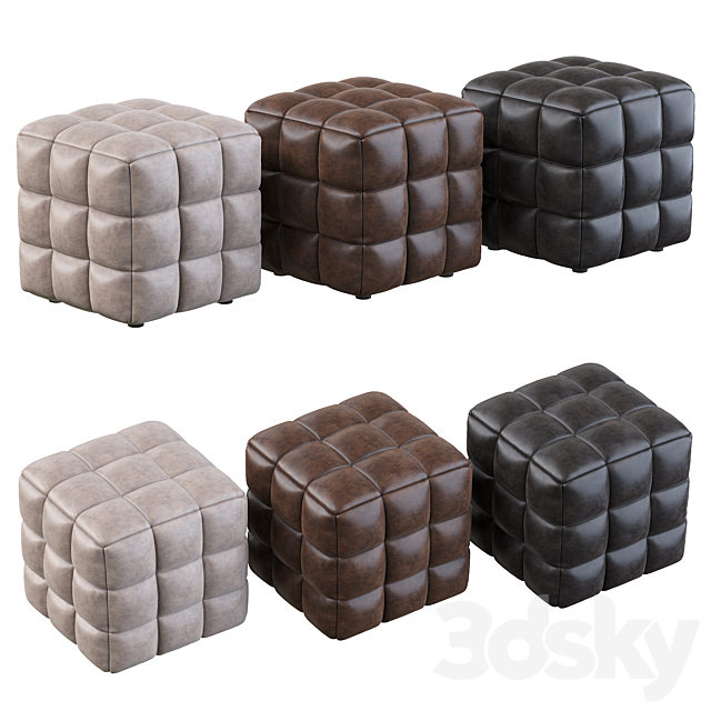 VELVET TUFTED CUBE FOOTSTOOL OTTOMAN 3ds Max - thumbnail 2