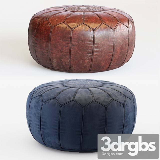 Vintage Round Moroccan Chocolate Brown Leather Pouf Hand Tooled In Marrakech 1 3dsmax Download - thumbnail 1