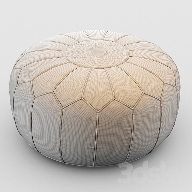 Vintage Round Moroccan Chocolate Brown Leather Pouf Hand Tooled In Marrakech 3DS Max Model - thumbnail 3