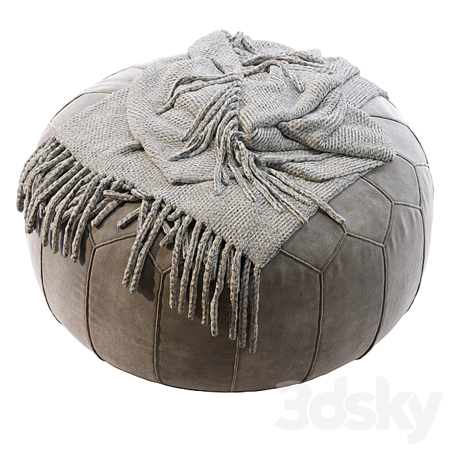 Vintage Round Moroccan Pouf Hand Tooled In Marrakech 3DS Max Model - thumbnail 3