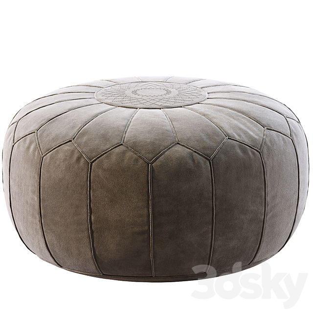 Vintage Round Moroccan Pouf Hand Tooled In Marrakech 3DS Max Model - thumbnail 4