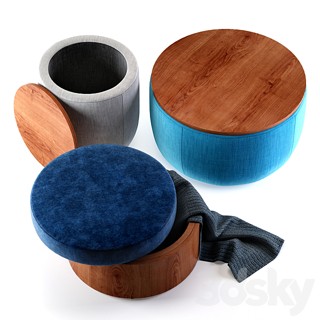 West Elm Storage Ottomans 3DSMax File - thumbnail 2