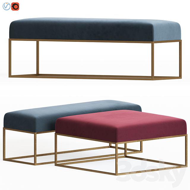 Westelm Box Frame Upholstered Bench & Ottoman 3ds Max - thumbnail 1