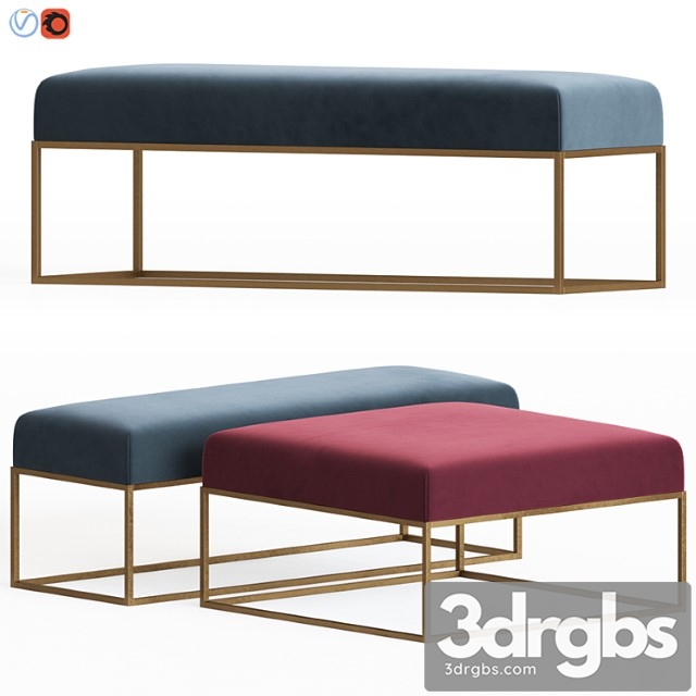 Westelm Box Frame Upholstered Bench Ottoman 3dsmax Download - thumbnail 1