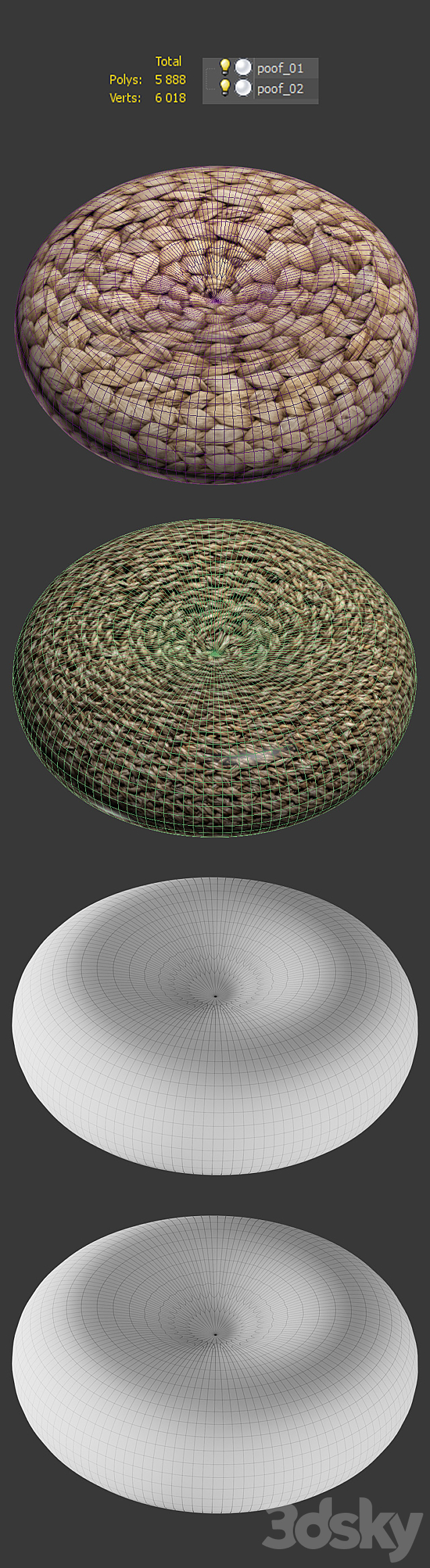 Wicker Puffs 3DS Max Model - thumbnail 3