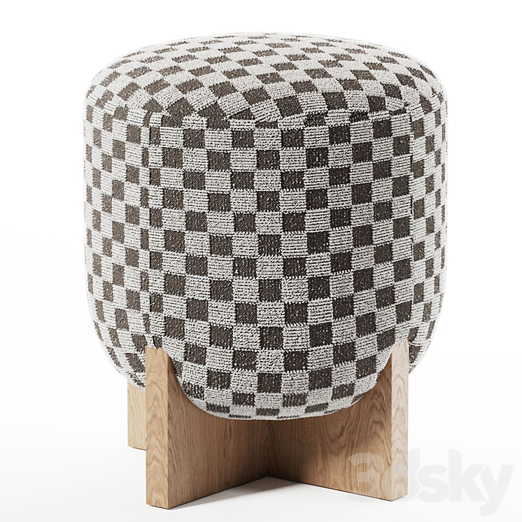 WISEMAX FURNITURE ottoman with wooden legs 3DS Max Model - thumbnail 2