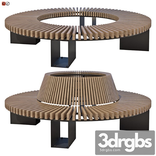 Wooden Round Park Bench Set 04 1 3dsmax Download - thumbnail 1