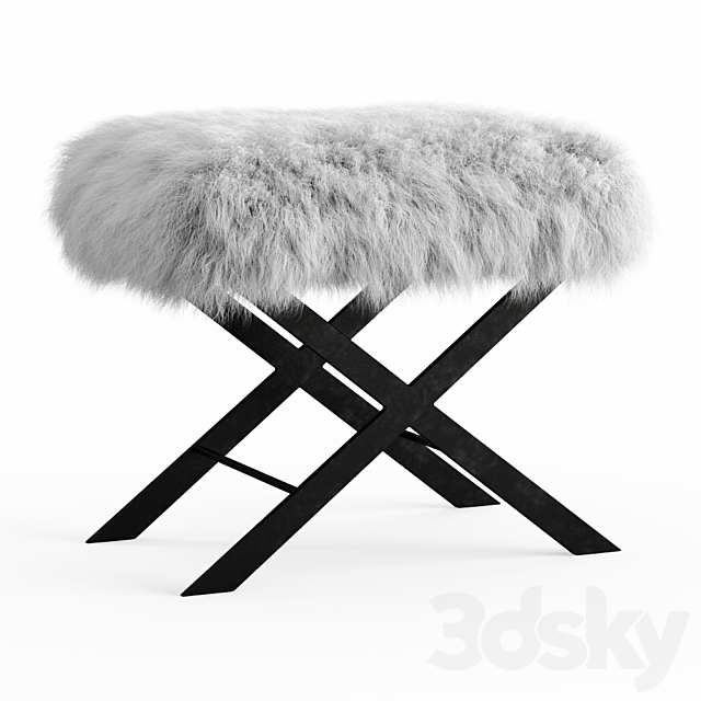 X Frame Bench White Mongolian Lamb 3ds Max - thumbnail 1