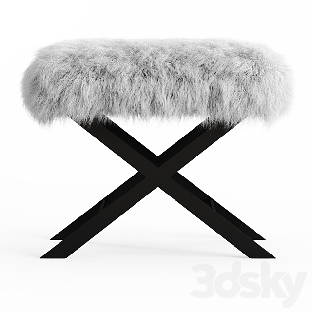 X Frame Bench White Mongolian Lamb 3ds Max - thumbnail 2