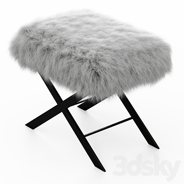 X Frame Bench White Mongolian Lamb 3ds Max - thumbnail 3