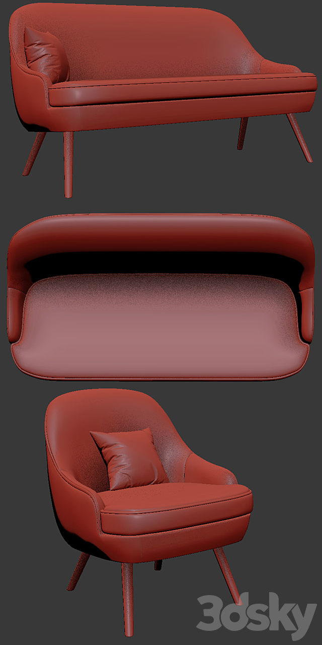 375 walter knoll Armchair And Sofa With Pillow 3DSMax File - thumbnail 3