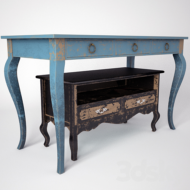 Antique French TV Stand & Writing Desk 3DS Max Model - thumbnail 2